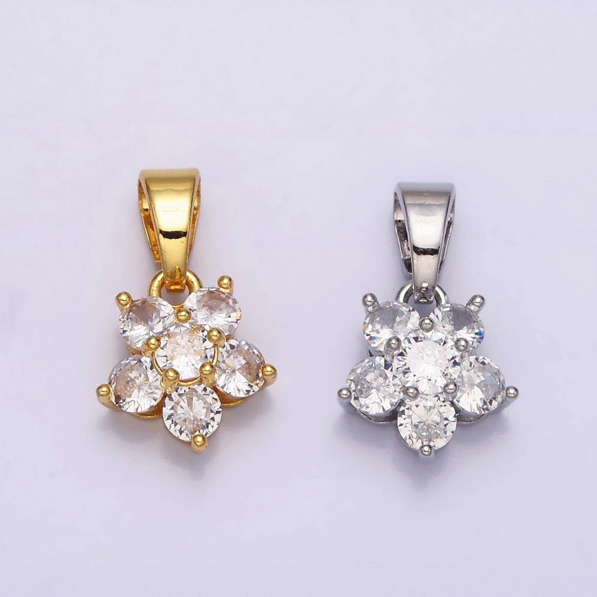 Small 24K Gold Filled Flower Charm Pave CZ Cubic Zirconia Charm for Bracelet Necklace Earring Charm Supply AA-457 - DLUXCA