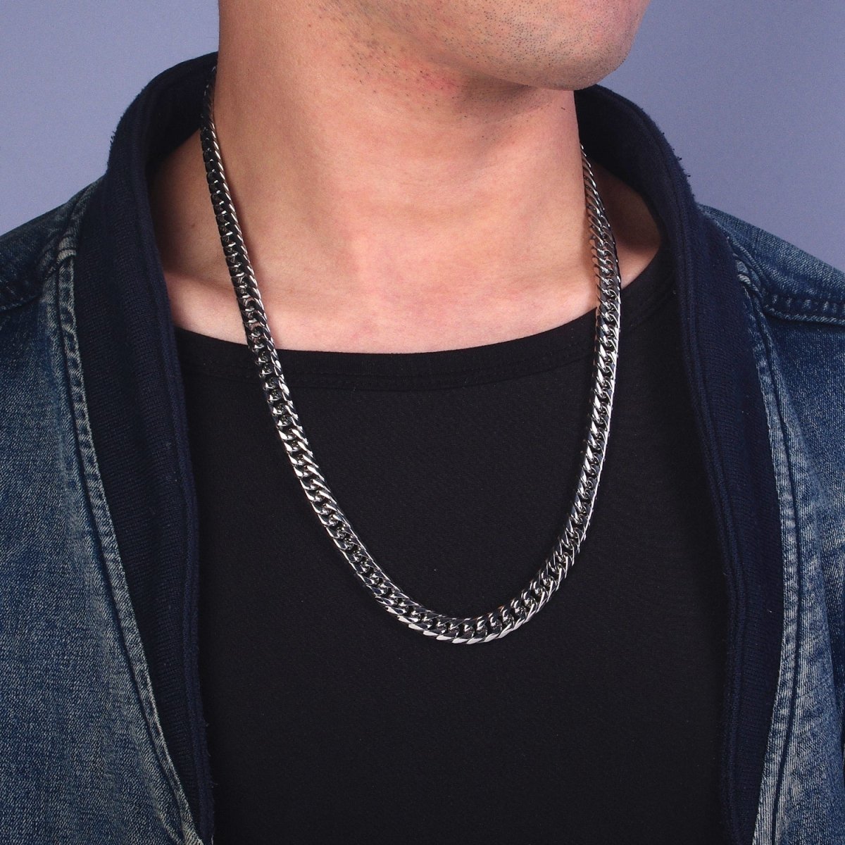 Stainless Steel 10mm Curb Chain 24.5 Inch Necklace for Men | WA - 3975 - DLUXCA