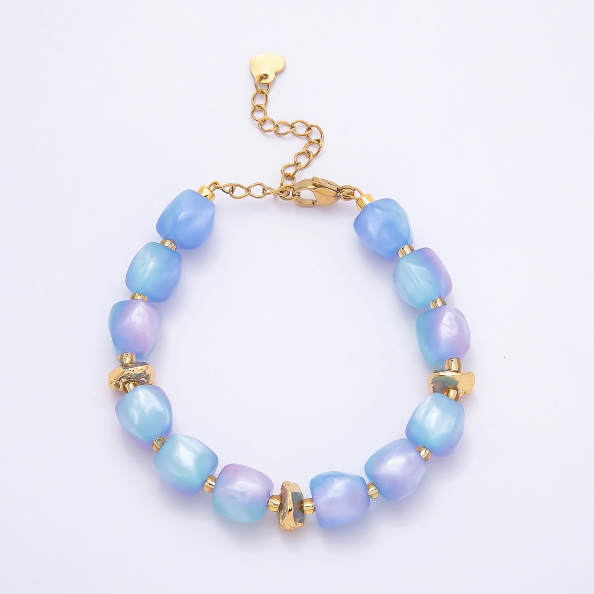 Stainless Steel 10mm Geometric Resin Bead 7 Inch Bracelet w. Extender | WA-04509 ~ WA-04515 - DLUXCA