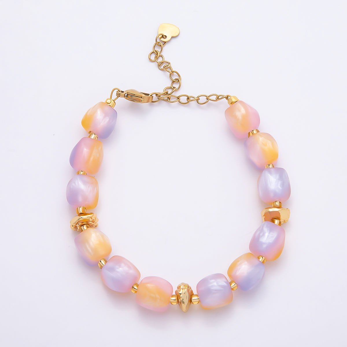 Stainless Steel 10mm Geometric Resin Bead 7 Inch Bracelet w. Extender | WA-04509 ~ WA-04515 - DLUXCA