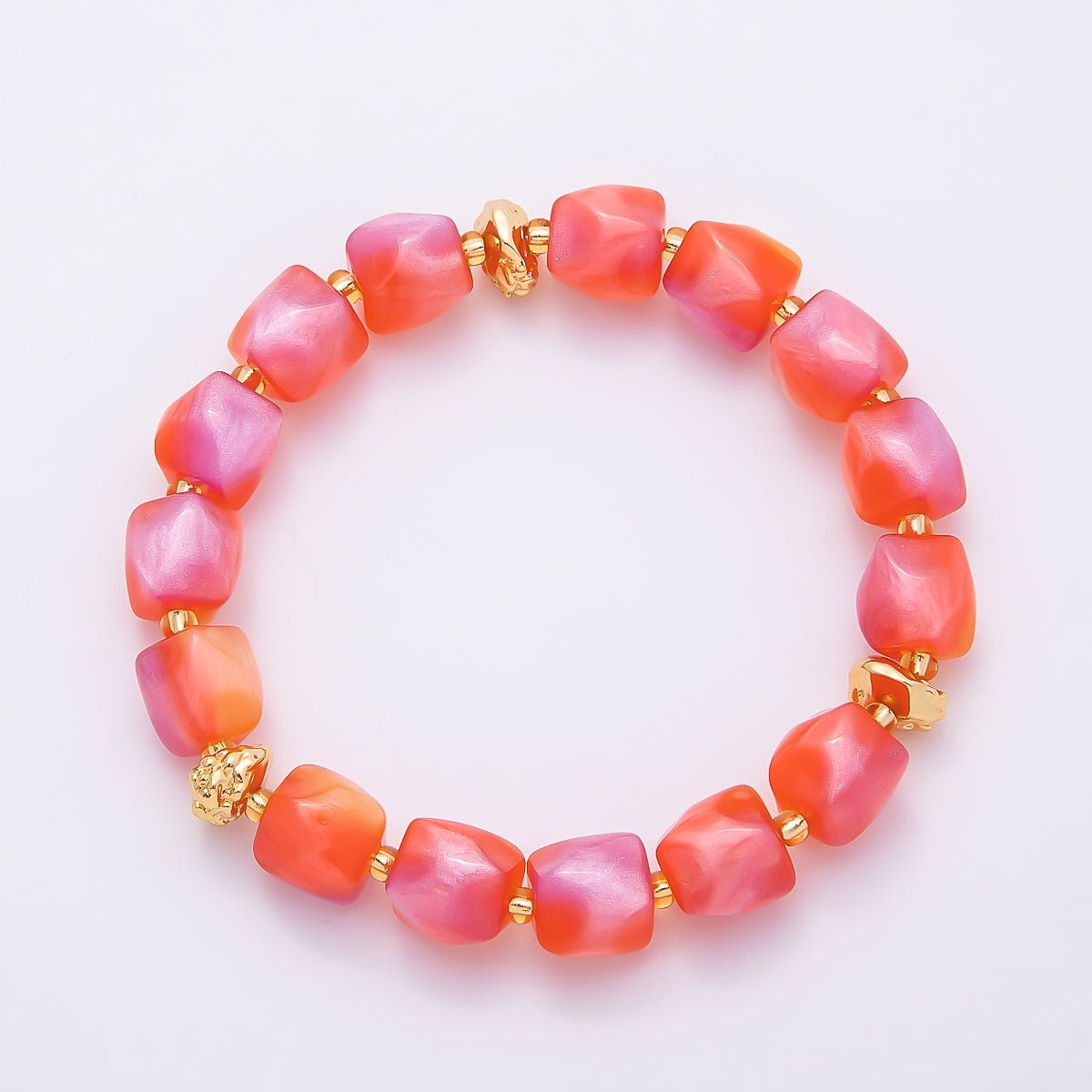 Stainless Steel 10mm Geometric Resin Bead 7 Inch Stretch Bracelet | WA-04516 ~ WA-04522 - DLUXCA
