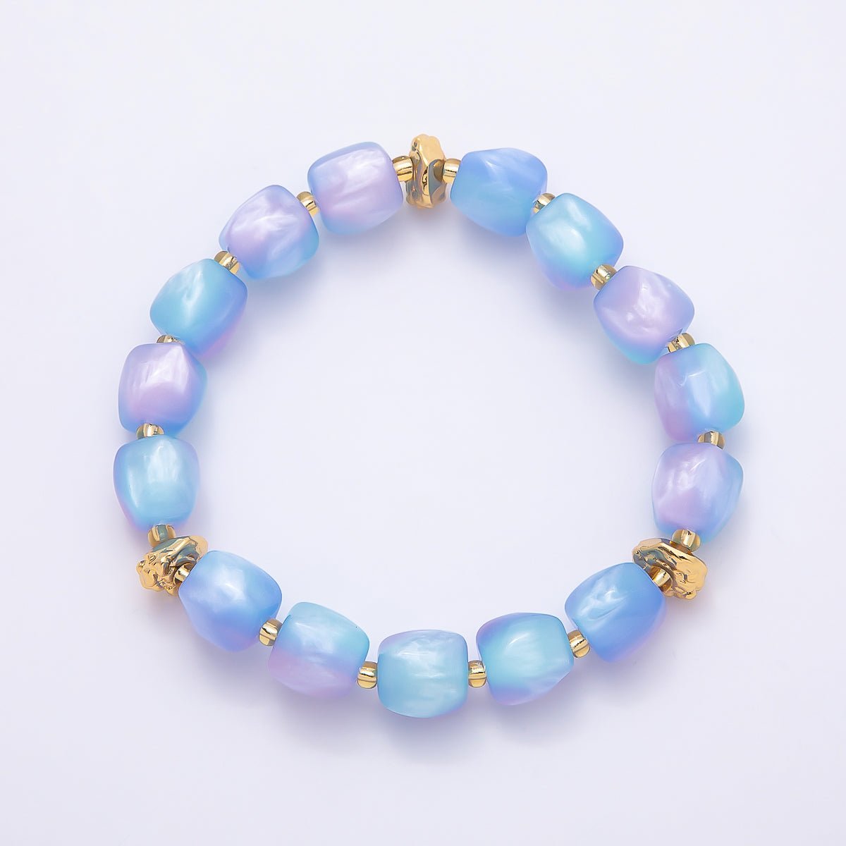 Stainless Steel 10mm Geometric Resin Bead 7 Inch Stretch Bracelet | WA-04516 ~ WA-04522 - DLUXCA