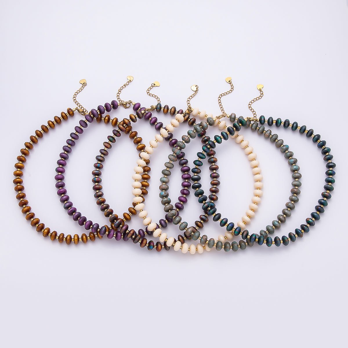 Stainless Steel 10mm Rondelle Resin Bead 16 Inch Necklace w. Extender | WA-04601 ~ WA-04606 - DLUXCA
