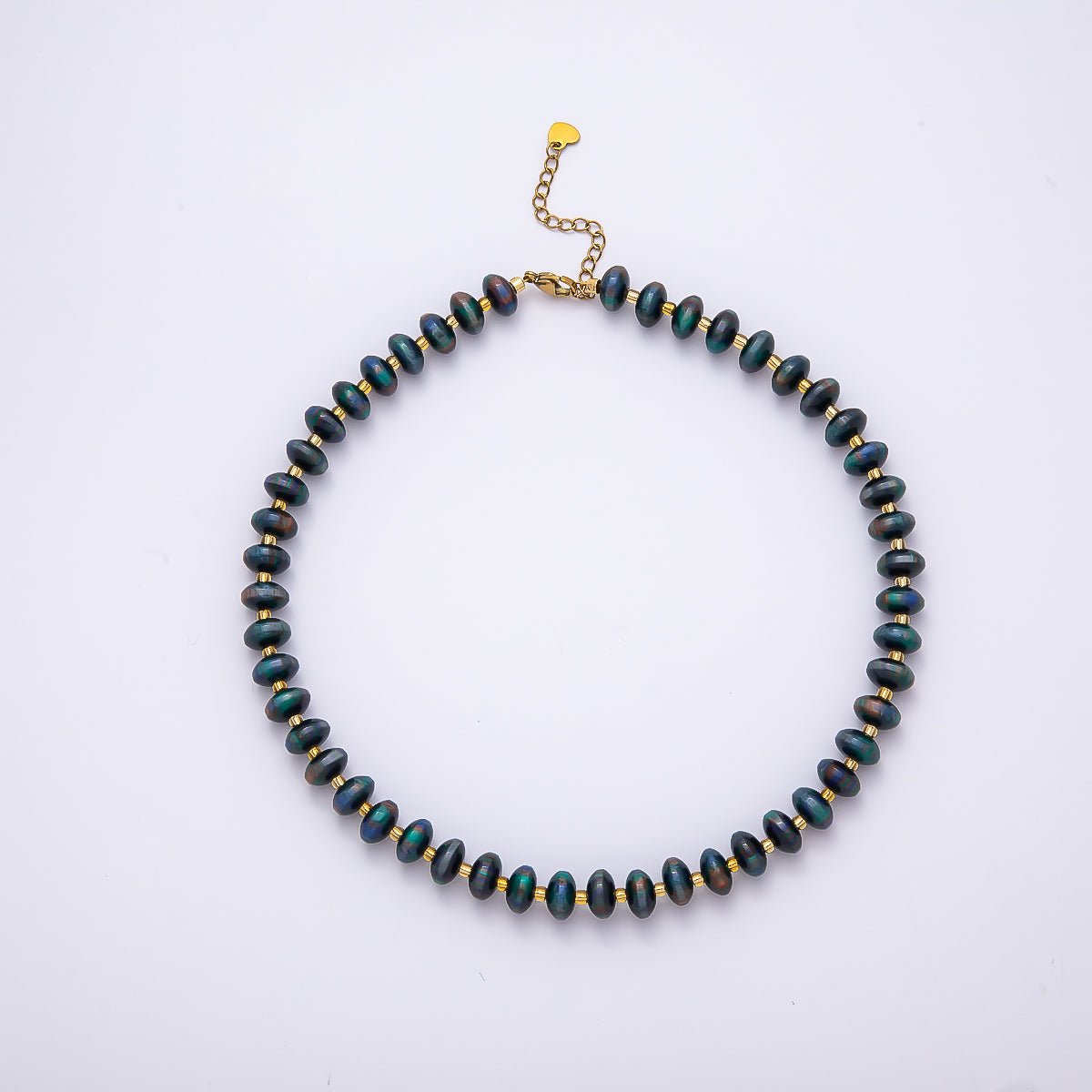 Stainless Steel 10mm Rondelle Resin Bead 16 Inch Necklace w. Extender | WA-04601 ~ WA-04606 - DLUXCA