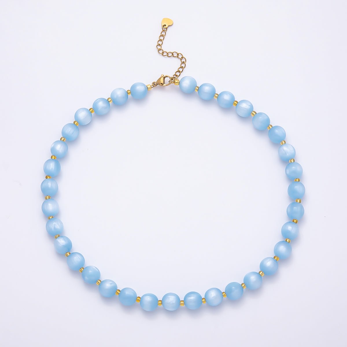Stainless Steel 10mm Round Glitter Resin Bead 16 Inch Necklace w. Extender | WA-04523 ~ WA-04530 - DLUXCA
