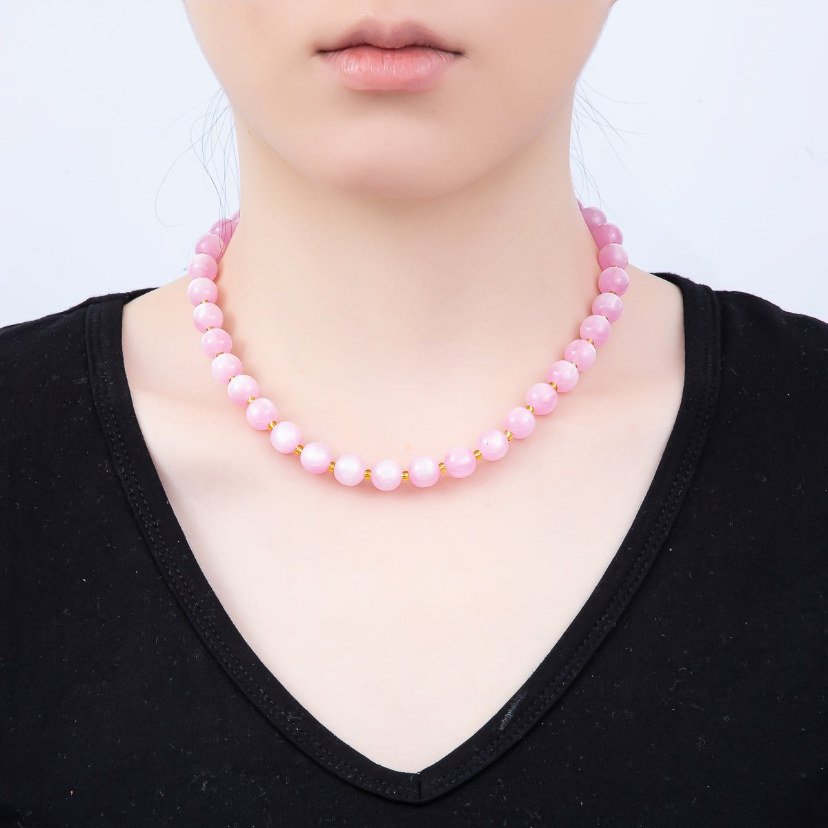 Stainless Steel 10mm Round Glitter Resin Bead 16 Inch Necklace w. Extender | WA-04523 ~ WA-04530 - DLUXCA