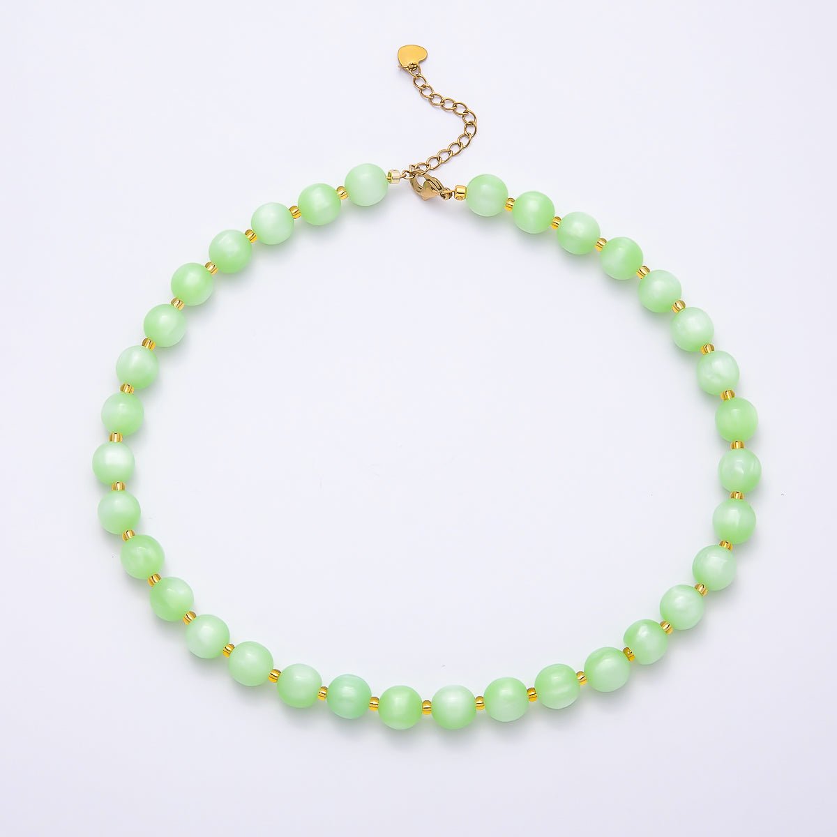 Stainless Steel 10mm Round Glitter Resin Bead 16 Inch Necklace w. Extender | WA-04523 ~ WA-04530 - DLUXCA
