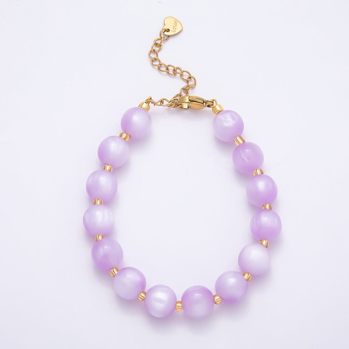 Stainless Steel 10mm Round Glitter Resin Bead 7 Inch Bracelet w. Extender | WA-04531 ~ WA-04538 - DLUXCA