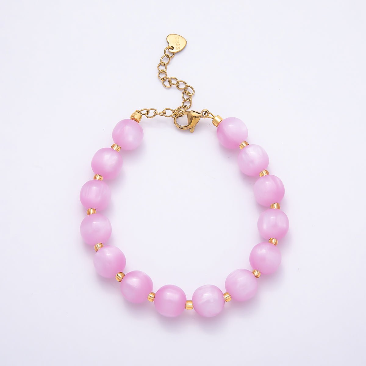 Stainless Steel 10mm Round Glitter Resin Bead 7 Inch Bracelet w. Extender | WA-04531 ~ WA-04538 - DLUXCA