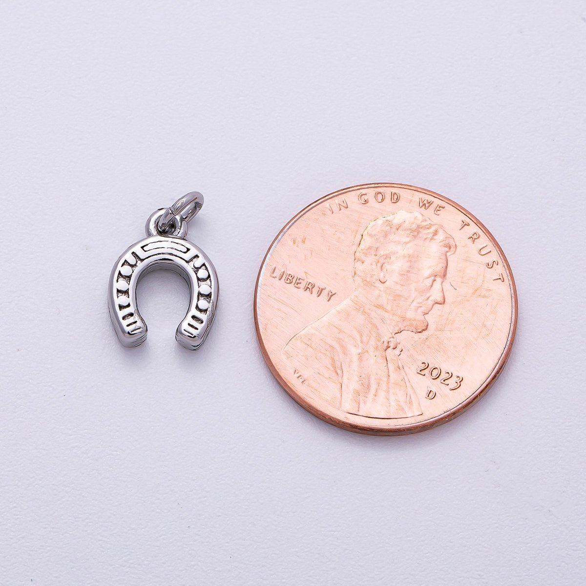 Stainless Steel 10mm Textured Horse Shoe Mini Charm | Charms - 00515 - DLUXCA
