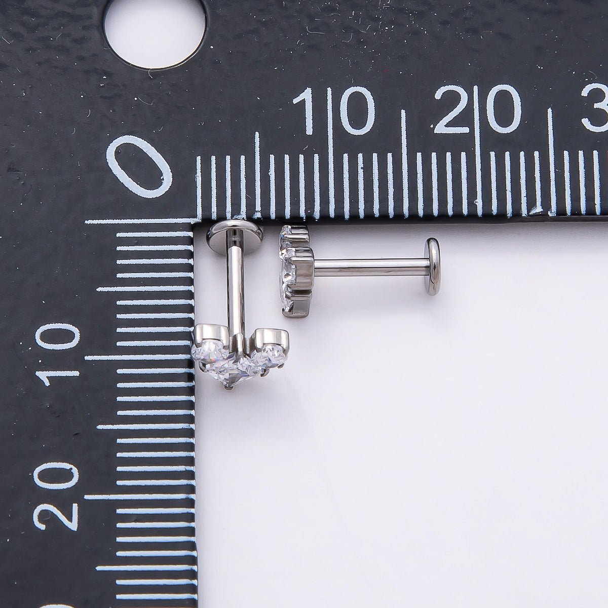 Stainless Steel 11mm Clear CZ Geometric Heart Single Cartilage Piercing Flat Back Stud in Gold & Silver | Findings-00182 - Findings-00183 - DLUXCA