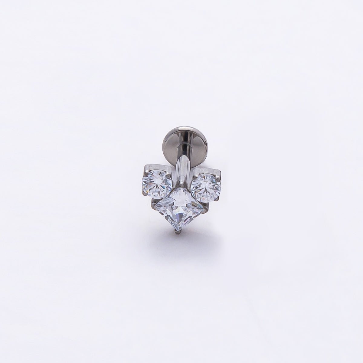 Stainless Steel 11mm Clear CZ Geometric Heart Single Cartilage Piercing Flat Back Stud in Gold & Silver | Findings-00182 - Findings-00183 - DLUXCA