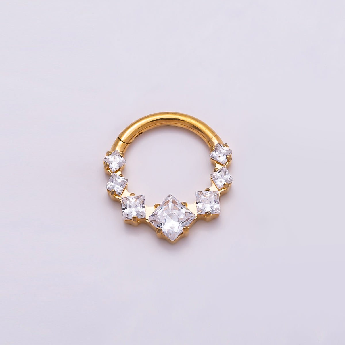 Stainless Steel 11mm Clear Square CZ Cluster Gradient Pull Gate Round Finding in Gold & Silver | Findings-00212 Findings-00213 - DLUXCA