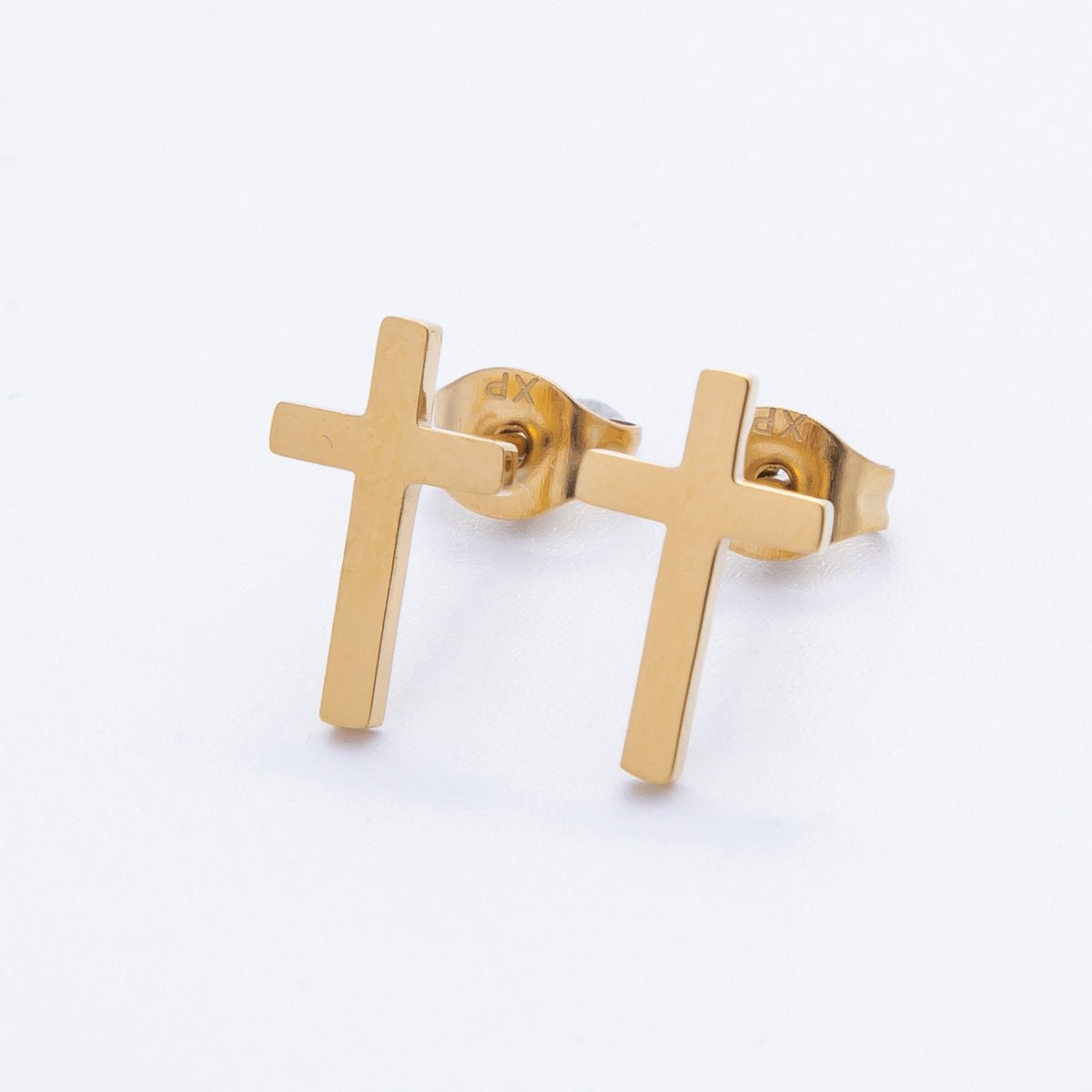 Stainless Steel 12mm Minimalist Religious Cross Stud | Earrings - 00198 - DLUXCA
