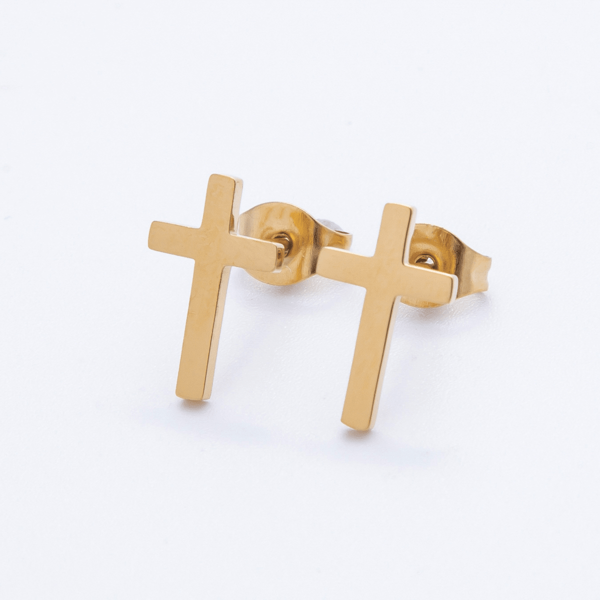 Stainless Steel 12mm Minimalist Religious Cross Stud | Earrings - 00198 - DLUXCA