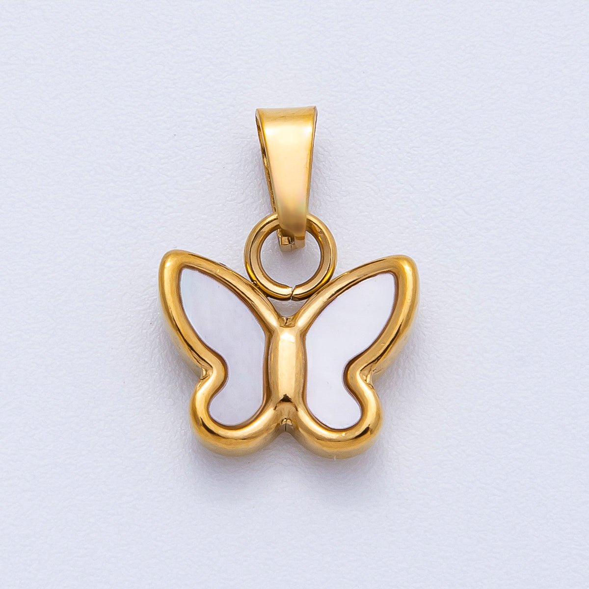 Stainless Steel 12mm Shell Pearl Butterfly Pendant | Charms - 00416 - DLUXCA