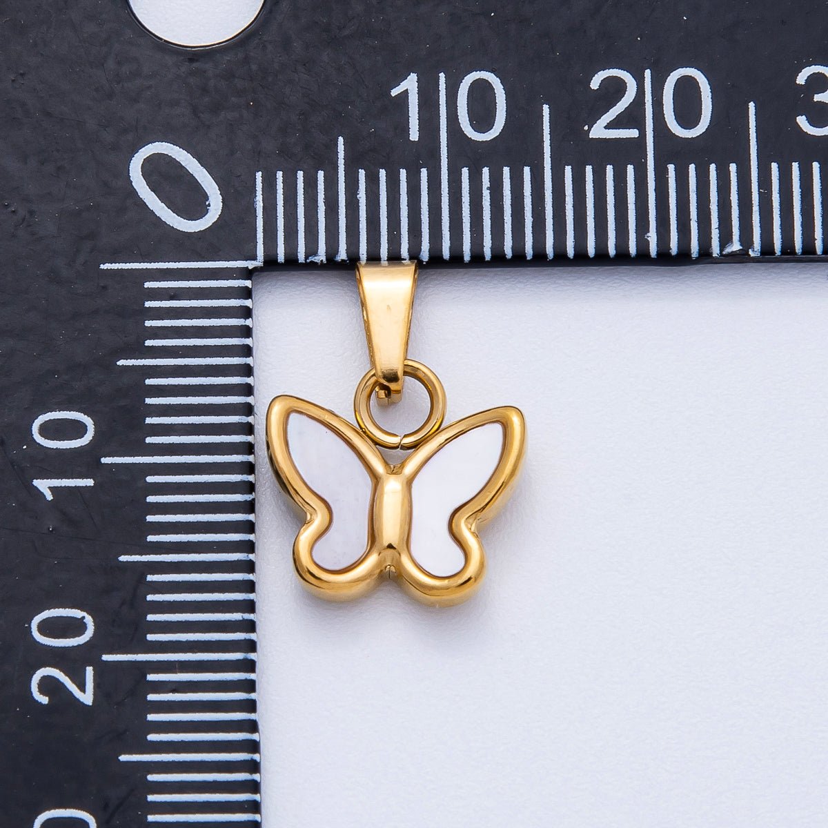 Stainless Steel 12mm Shell Pearl Butterfly Pendant | Charms - 00416 - DLUXCA