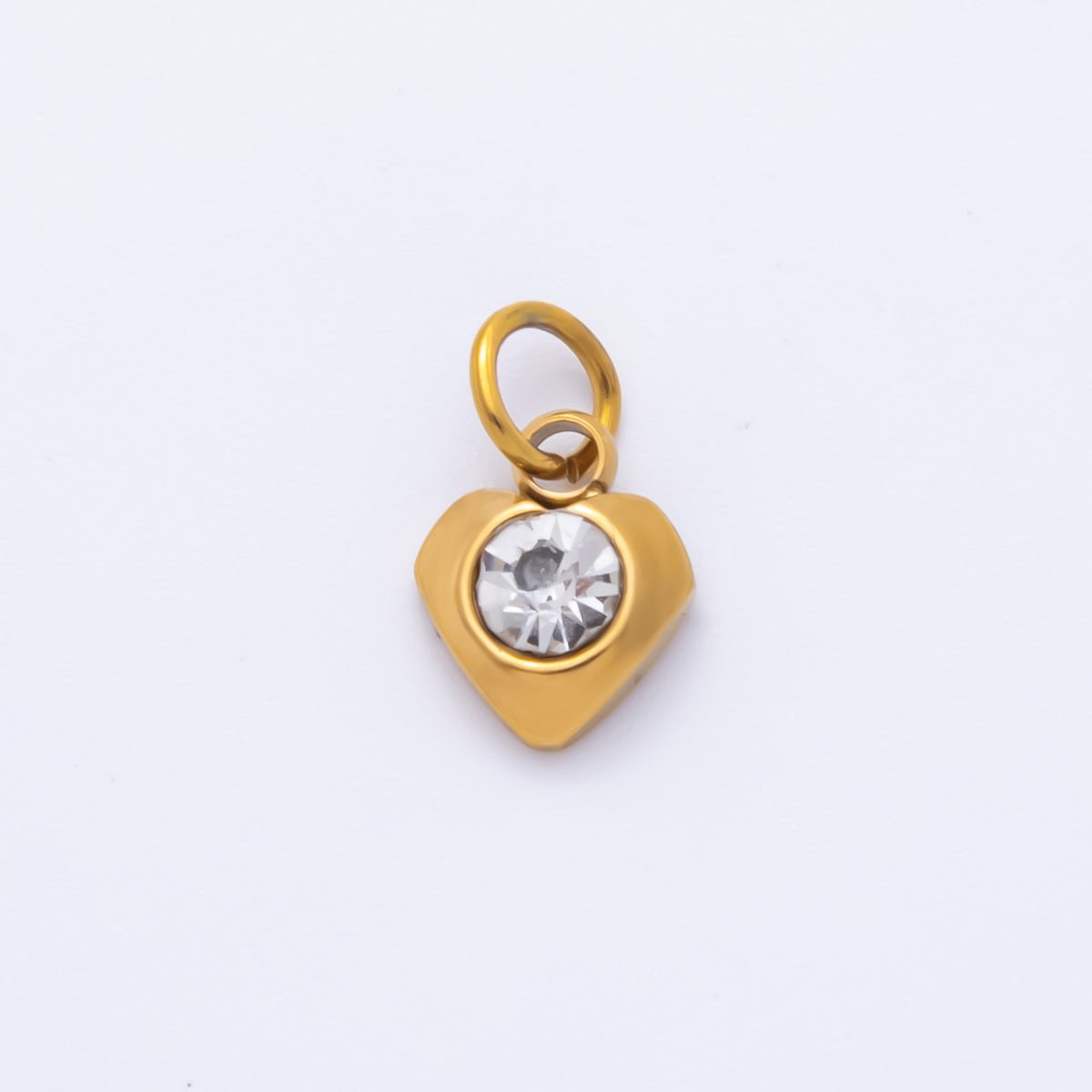 Stainless Steel 13mm Round CZ Bezel Cut Heart - Shaped Charm | AH - 901 - DLUXCA