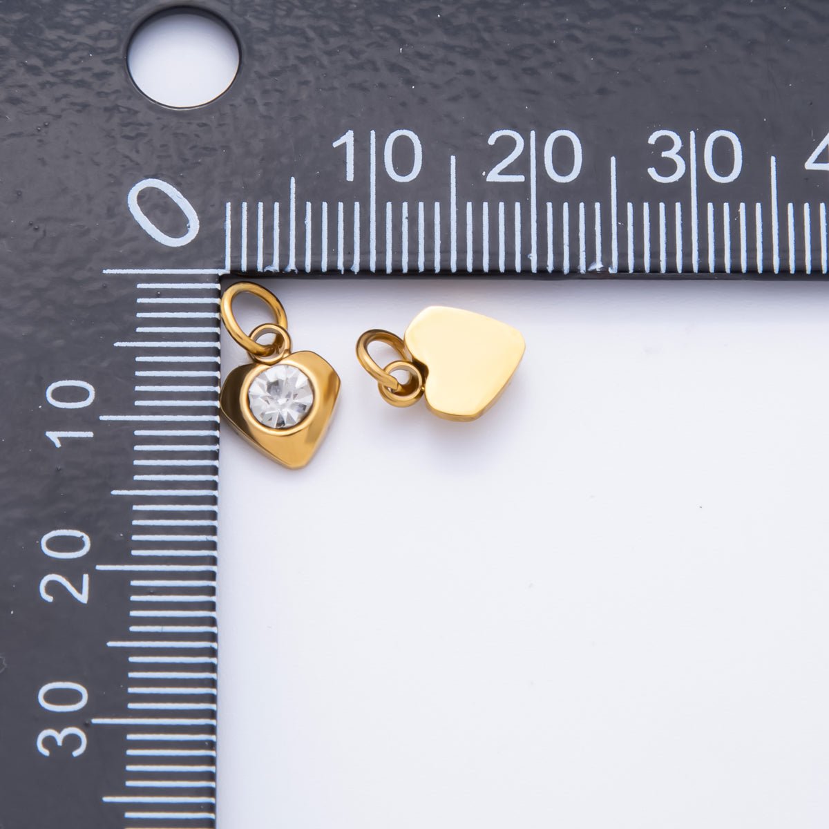 Stainless Steel 13mm Round CZ Bezel Cut Heart - Shaped Charm | AH - 901 - DLUXCA