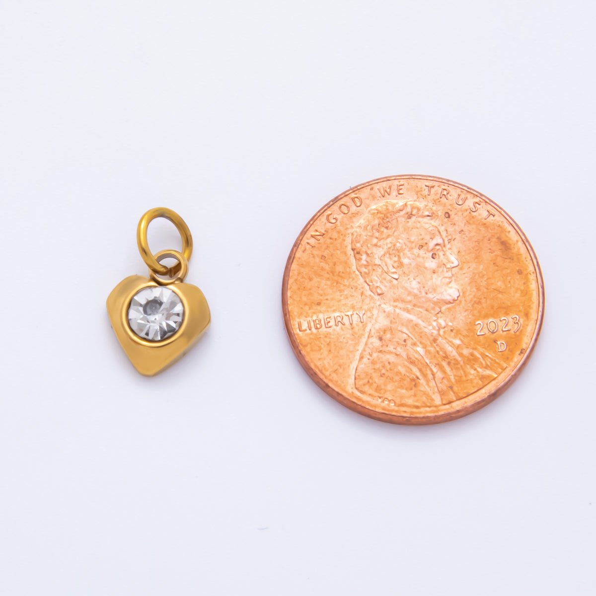 Stainless Steel 13mm Round CZ Bezel Cut Heart - Shaped Charm | AH - 901 - DLUXCA