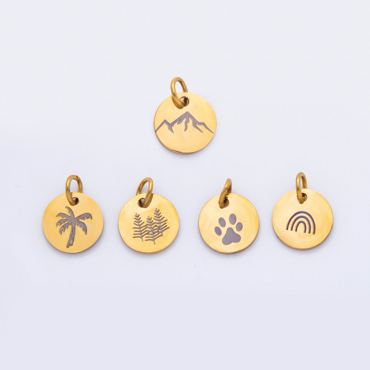 Stainless Steel 13mm Round Engrave Laser Charm in Mountain, Rainbow, Dog Paws & Palm Tree | AH - 904 - AH - 908 - DLUXCA