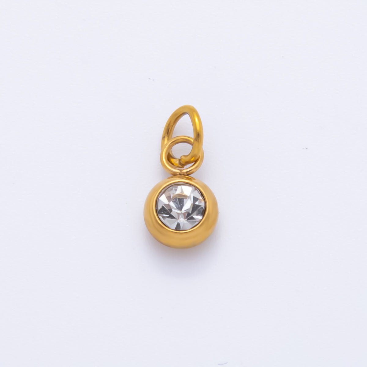 Stainless Steel 13mm Tiny Round CZ Bezel Cut Charm | AH - 900 - DLUXCA