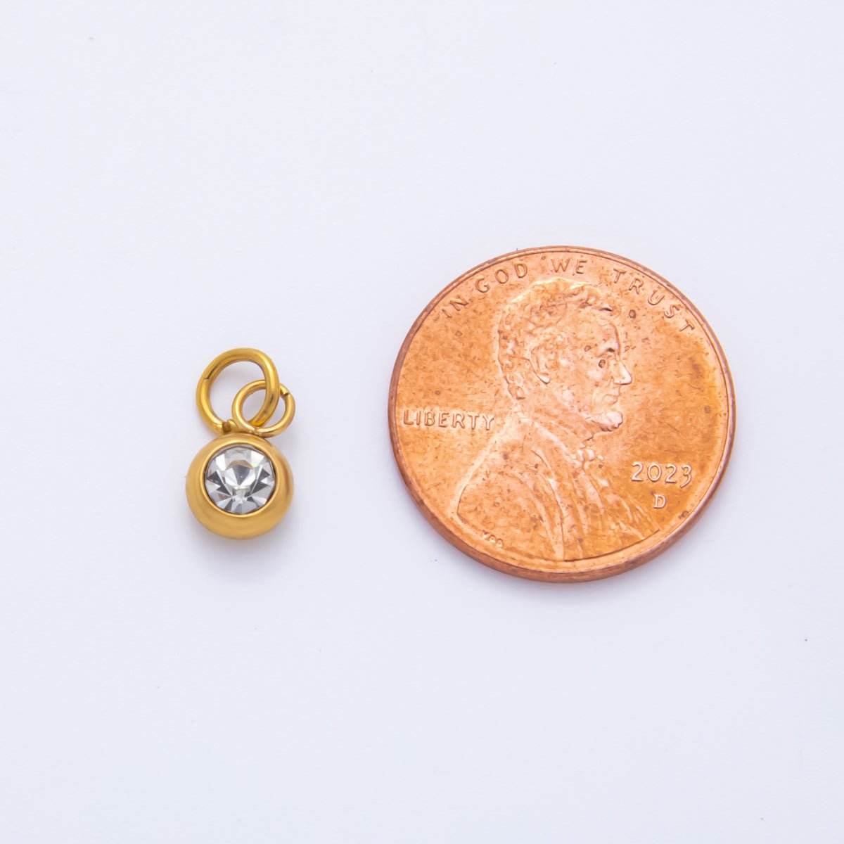 Stainless Steel 13mm Tiny Round CZ Bezel Cut Charm | AH - 900 - DLUXCA