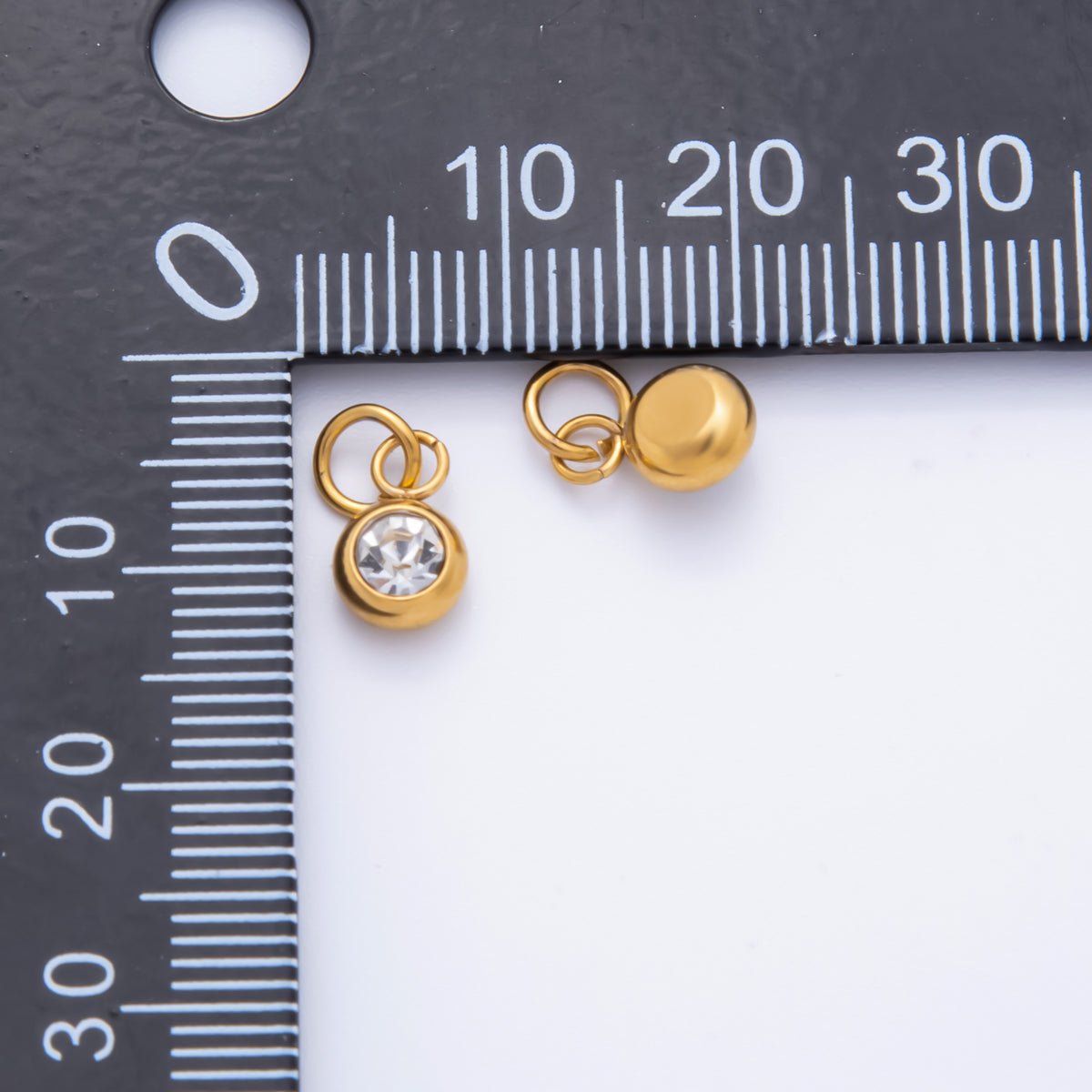 Stainless Steel 13mm Tiny Round CZ Bezel Cut Charm | AH - 900 - DLUXCA