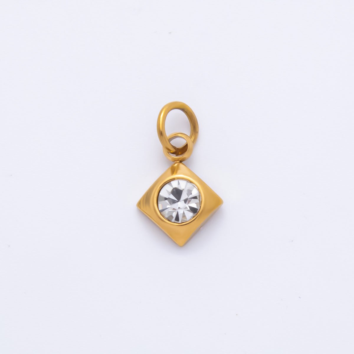 Stainless Steel 14.5mm Round CZ Bezel Cut Rhombus - Shaped Charm | AH - 902 - DLUXCA