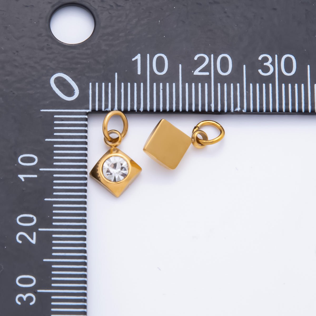 Stainless Steel 14.5mm Round CZ Bezel Cut Rhombus - Shaped Charm | AH - 902 - DLUXCA