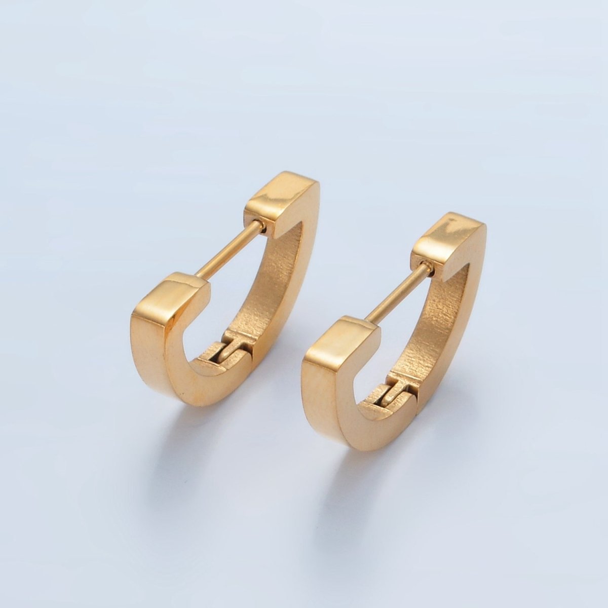 Stainless Steel 14mm D - Shaped Minimalist Cartilage Huggie Earrings | P106 - DLUXCA