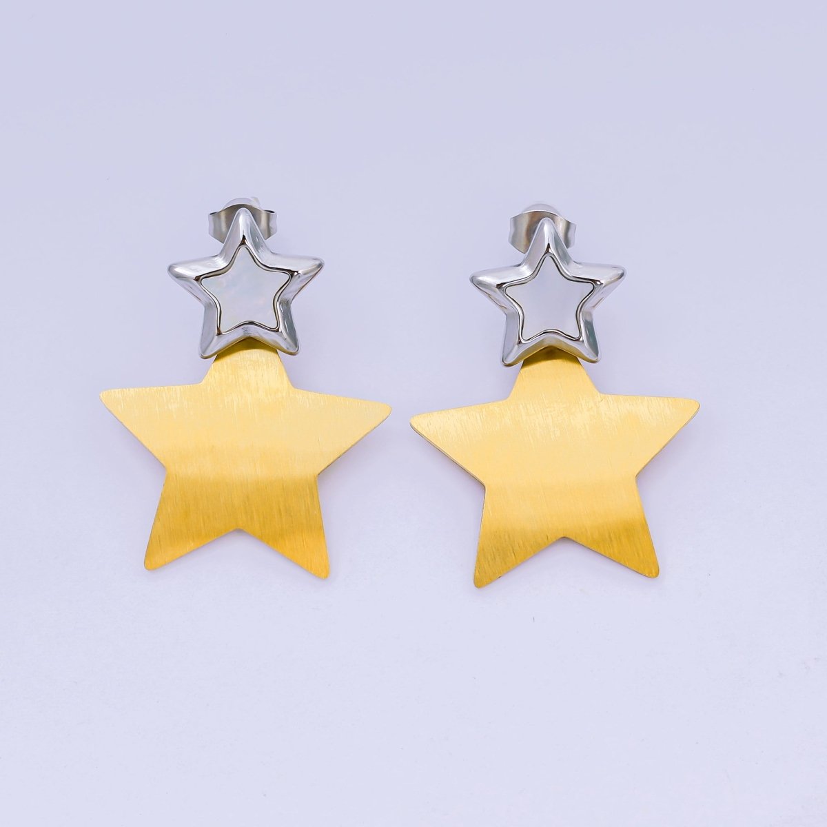 Stainless Steel 14mm Mixed Metal Celestial Star Drop Stud Earrings | AJ021 - DLUXCA