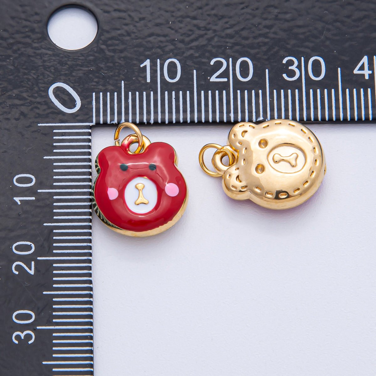 Stainless Steel 15mm Brown, Red, Green, White Enamel Teddy Bear Charm | J865 J889 - DLUXCA