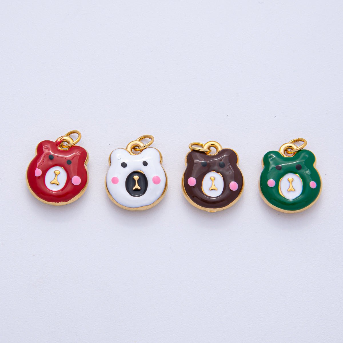 Stainless Steel 15mm Brown, Red, Green, White Enamel Teddy Bear Charm | J865 J889 - DLUXCA