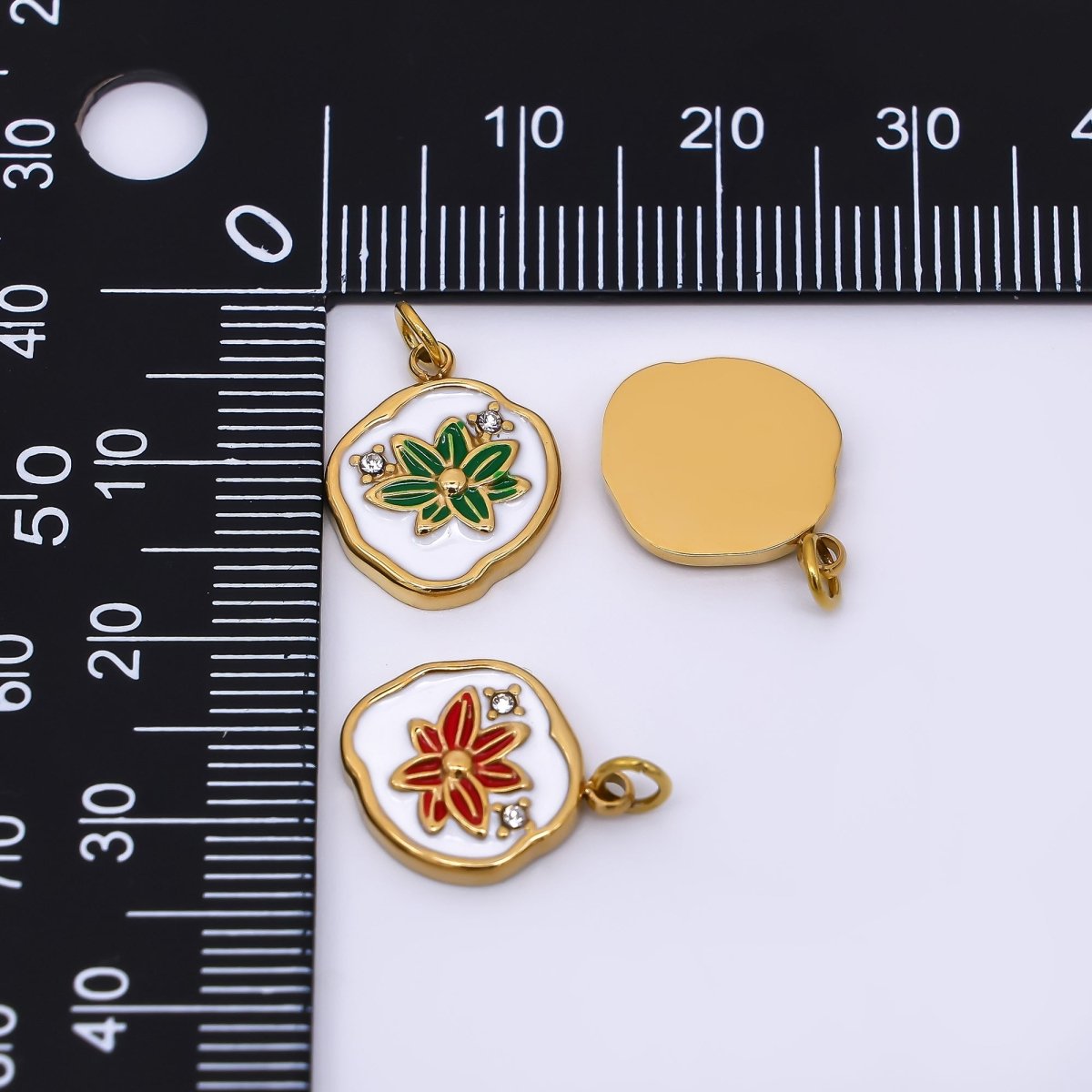 Stainless Steel 15mm Micro Paved CZ Enamel Blossom Delicate Bloom Flower Charm | J - 359 J - 365 J - 395 J - 462 - DLUXCA