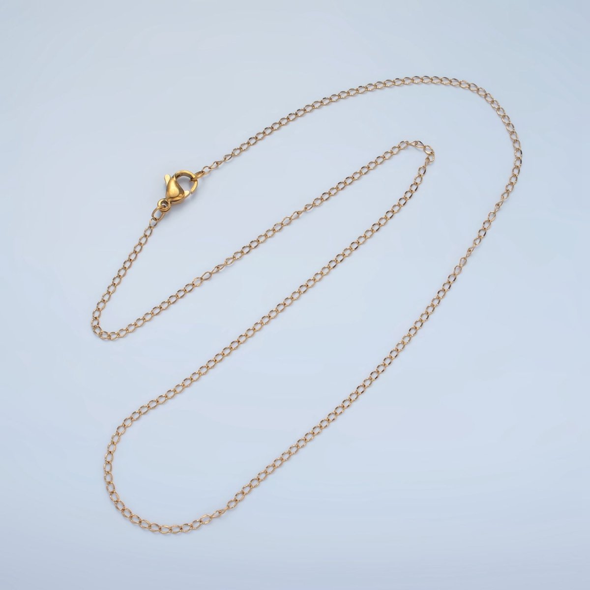 Stainless Steel 1.6mm Curb Chain 17.7 Inch Necklace, Gold or Silver Tone | WA - 2606, WA - 2607 - DLUXCA