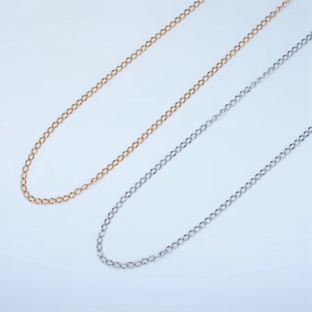 Stainless Steel 1.6mm Curb Chain 17.7 Inch Necklace, Gold or Silver Tone | WA - 2606, WA - 2607 - DLUXCA