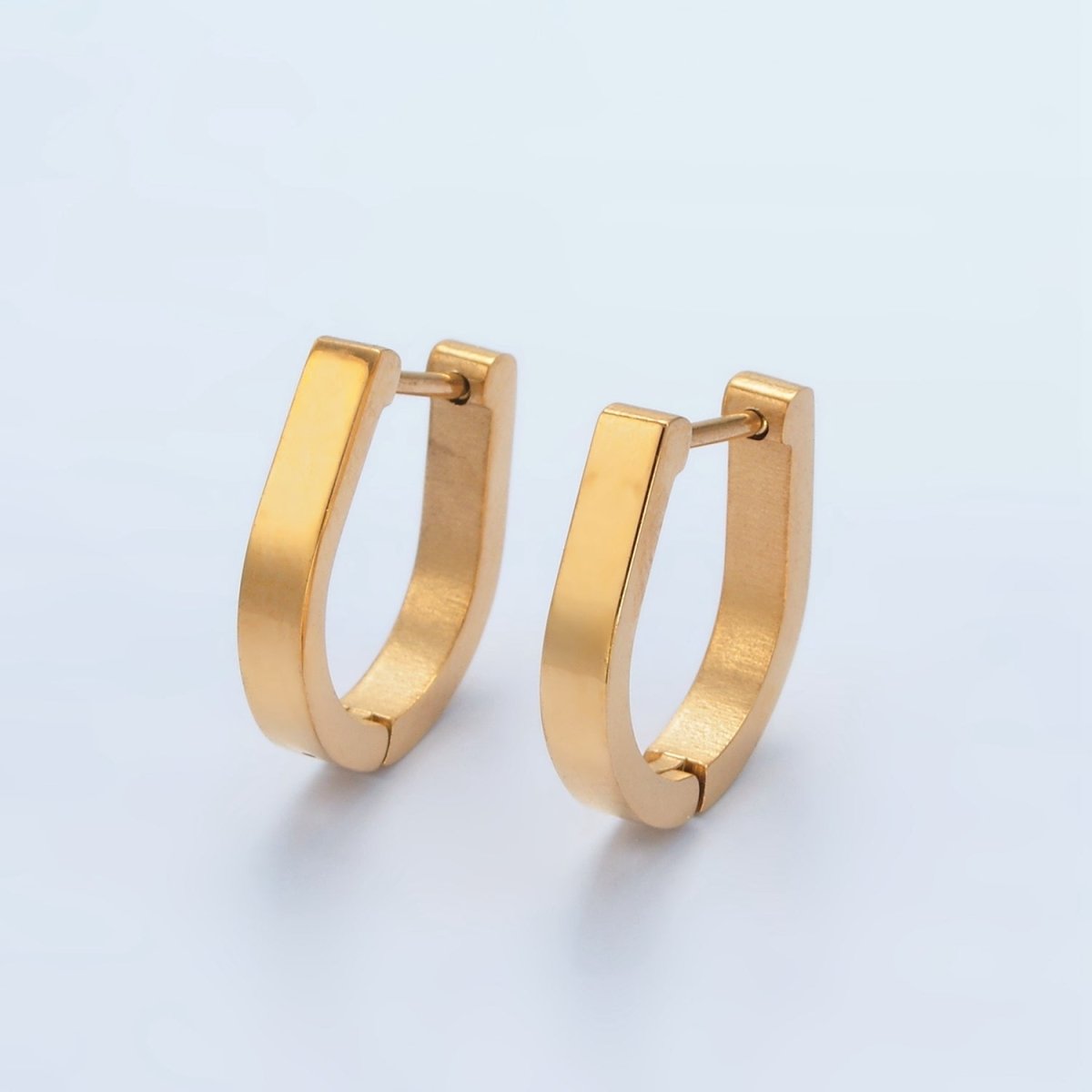 Stainless Steel 16mm U - Curved Oblong Huggie Earrings | P090 - DLUXCA