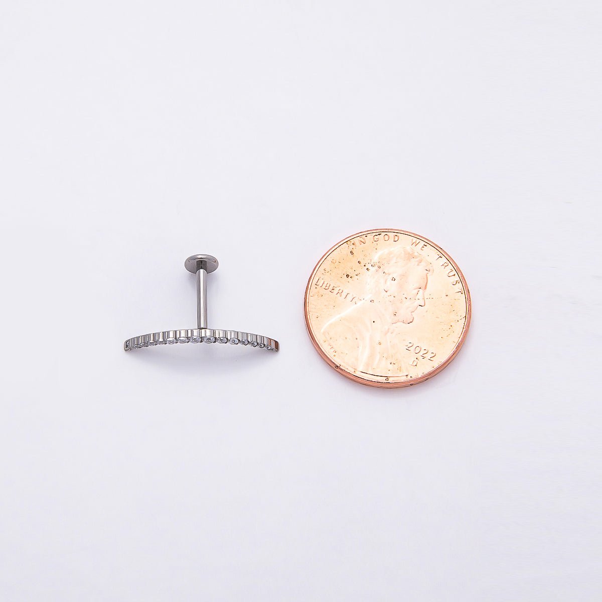 Stainless Steel 17mm Micro Paved CZ Curved Single Cartilage Piercing Flat Back Stud | Findings-00208 - DLUXCA