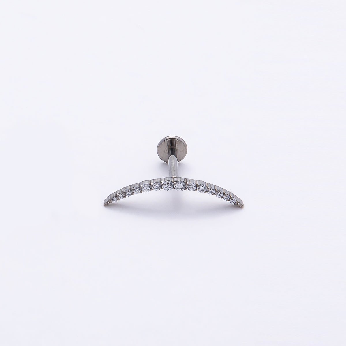 Stainless Steel 17mm Micro Paved CZ Curved Single Cartilage Piercing Flat Back Stud | Findings-00208 - DLUXCA