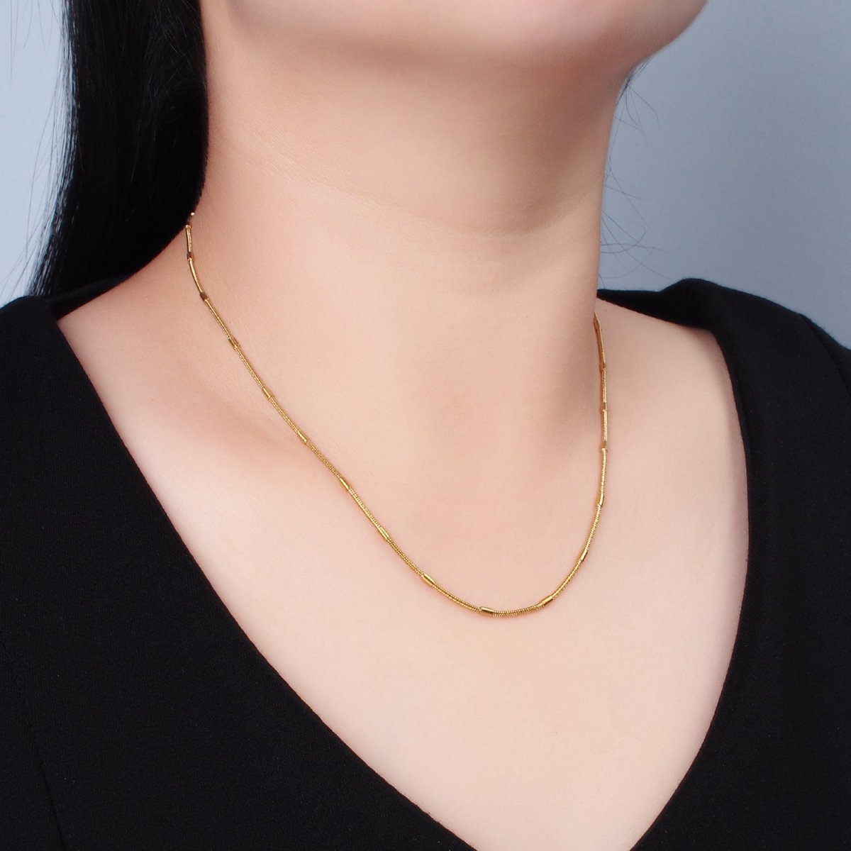 Stainless Steel 1.8mm Satellite Bead Snake Chain 17.9 Inch Necklace, Gold or Silver Tone | WA - 2612, WA - 2613 - DLUXCA