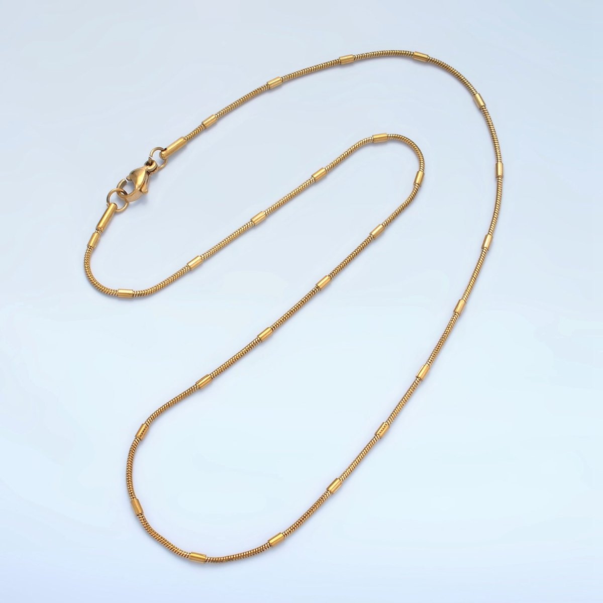 Stainless Steel 1.8mm Satellite Bead Snake Chain 17.9 Inch Necklace, Gold or Silver Tone | WA - 2612, WA - 2613 - DLUXCA