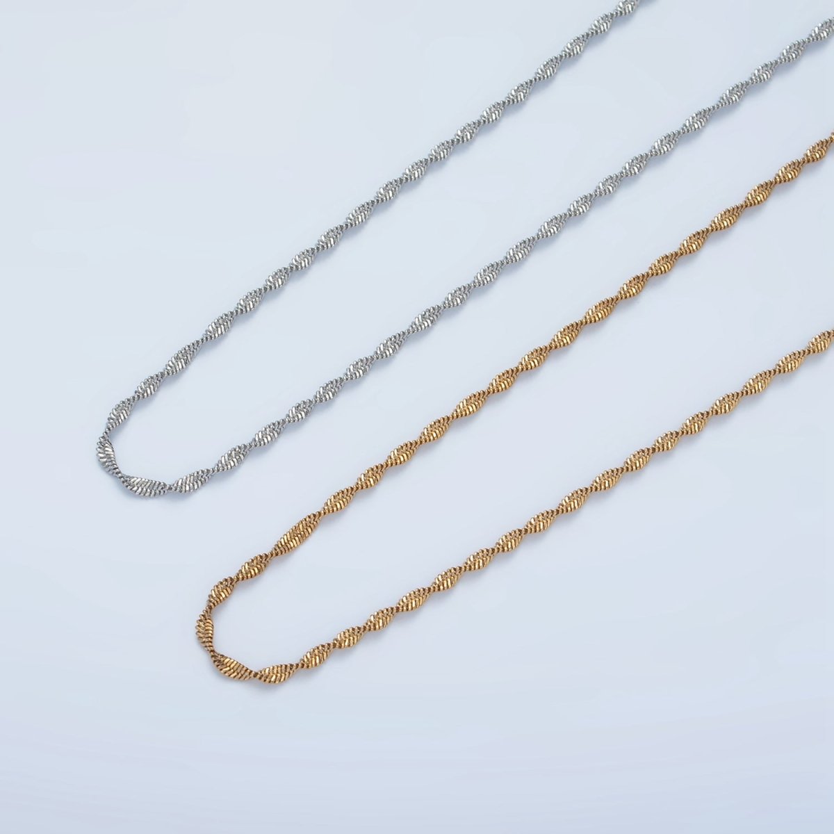 Stainless Steel 1.8mm Singapore Chain 17.7 Inch Necklace, Gold or Silver Tone | WA - 2600, WA - 2601 - DLUXCA