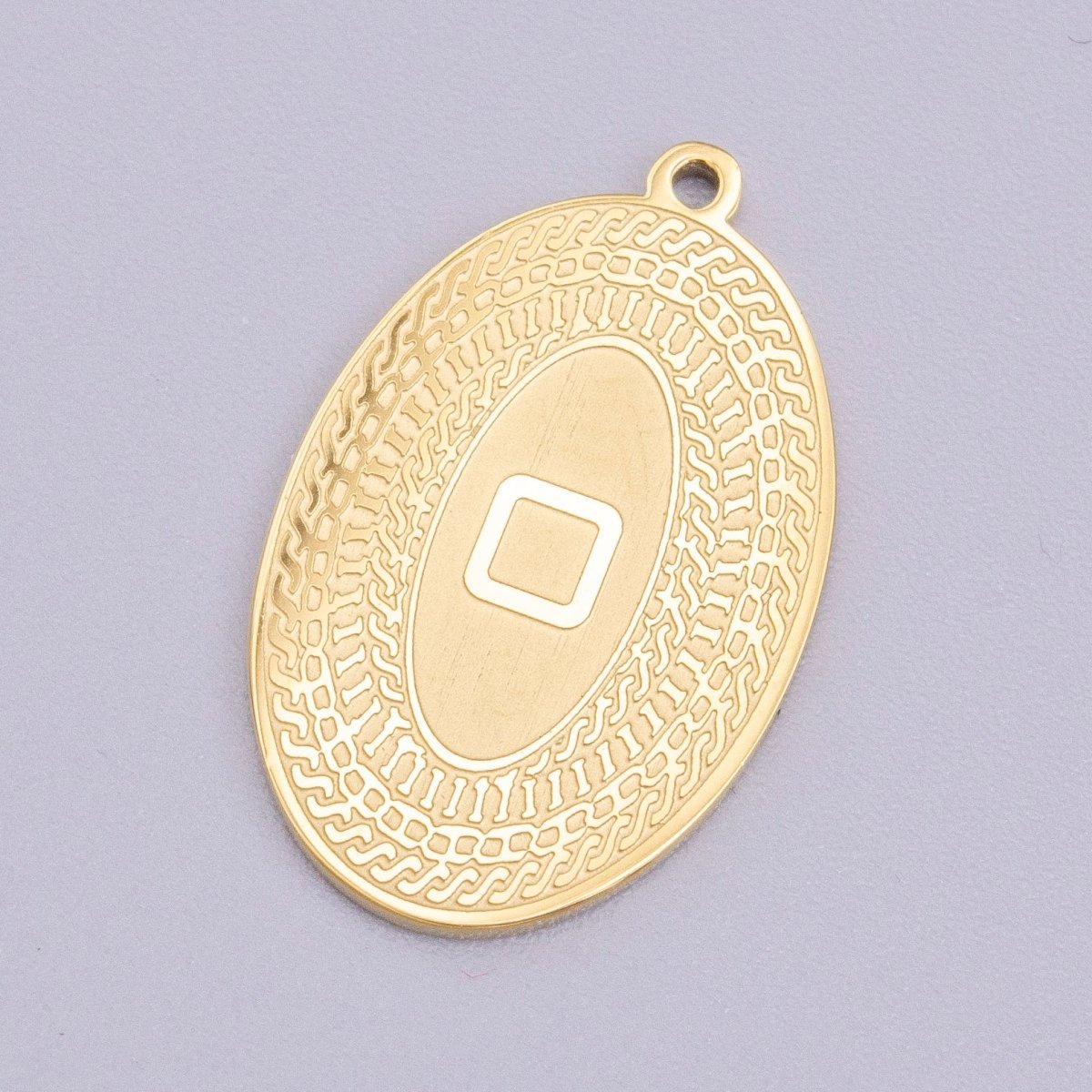 Stainless Steel 19.5mm Geometric Engraved Box Oval Charm in Gold & Silver | P - 919 - DLUXCA