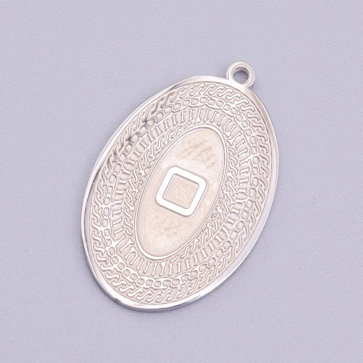 Stainless Steel 19.5mm Geometric Engraved Box Oval Charm in Gold & Silver | P - 919 - DLUXCA