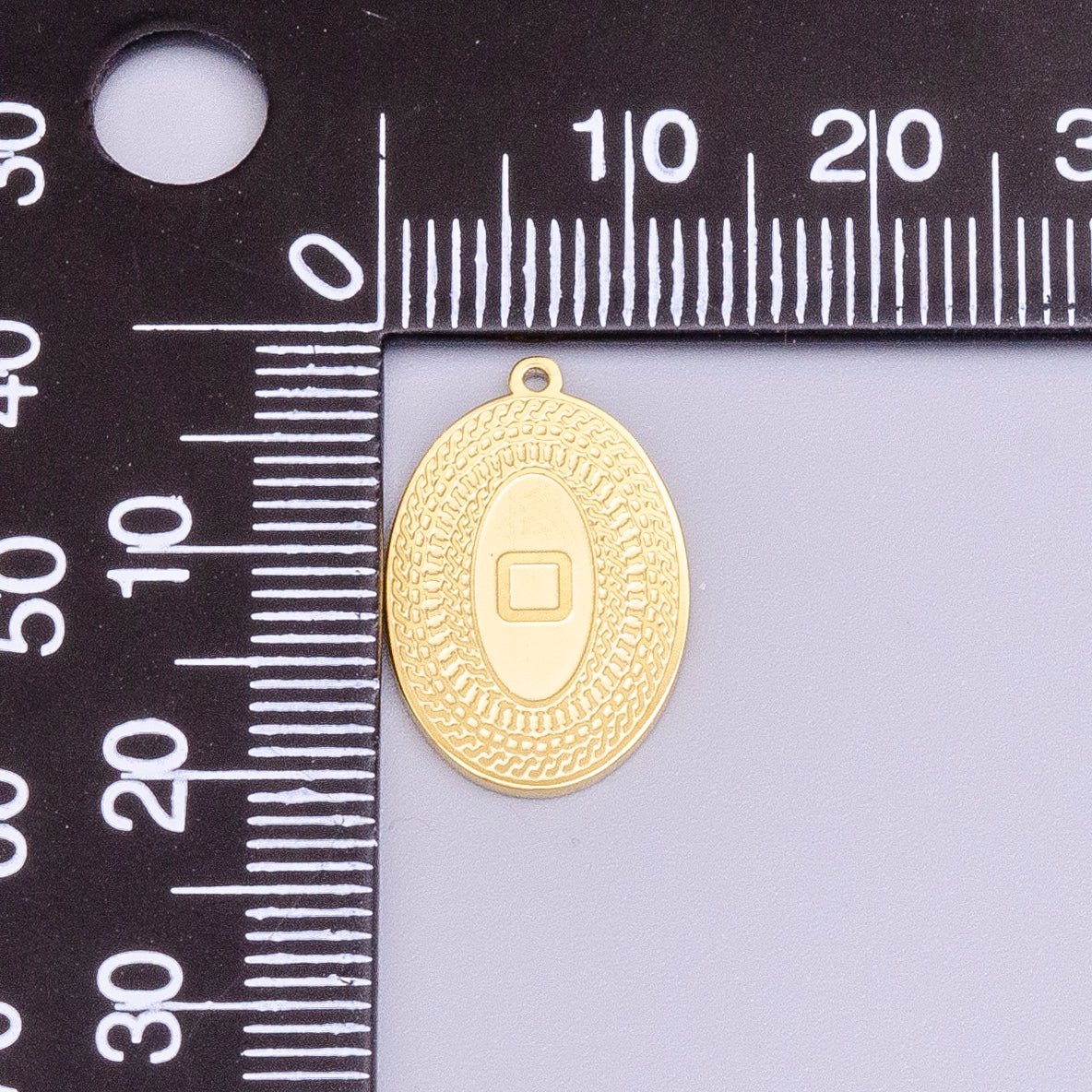 Stainless Steel 19.5mm Geometric Engraved Box Oval Charm in Gold & Silver | P - 919 - DLUXCA