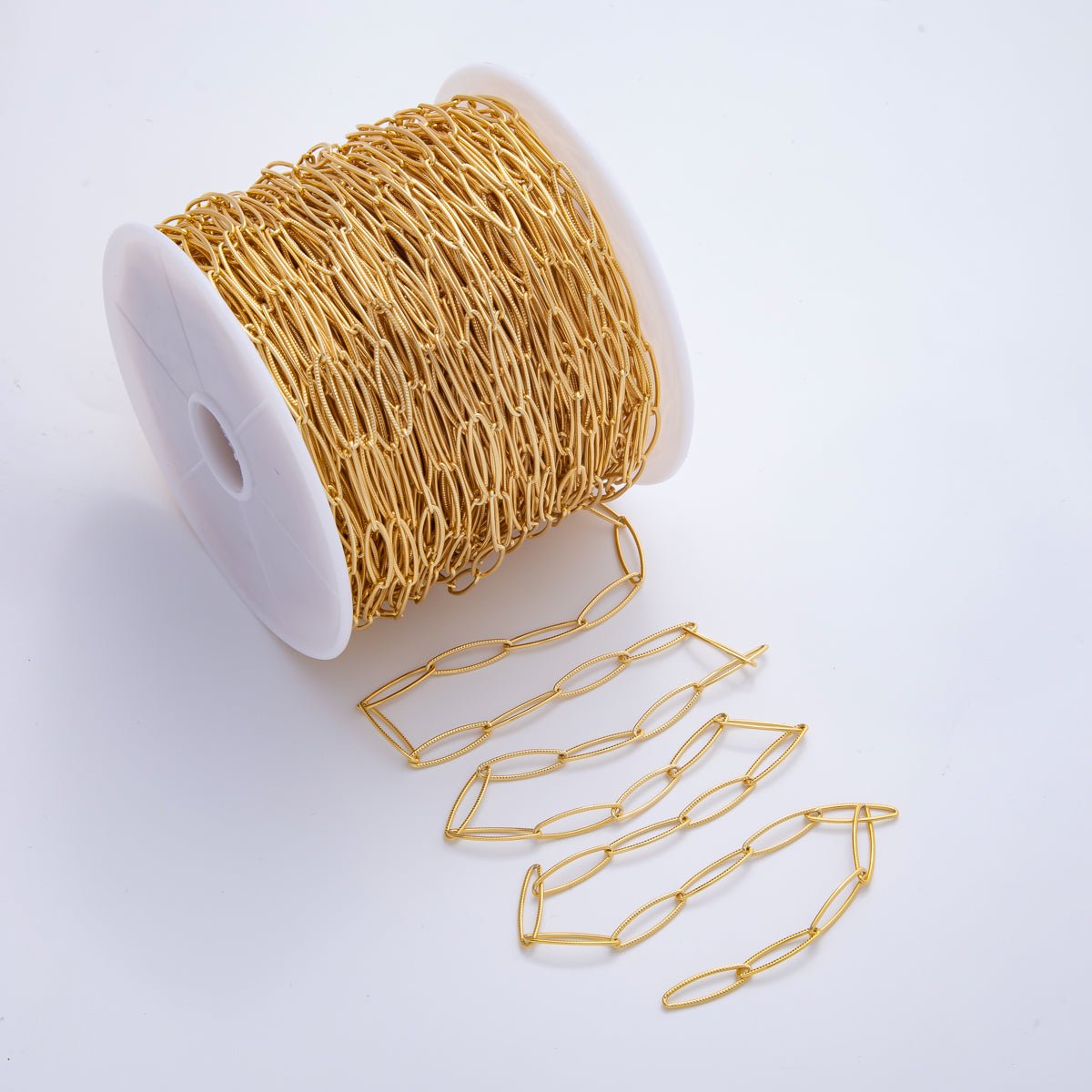 Stainless Steel 1mm Oval Textured Paperclip Chain by Yard | ROLL - 1702 - DLUXCA