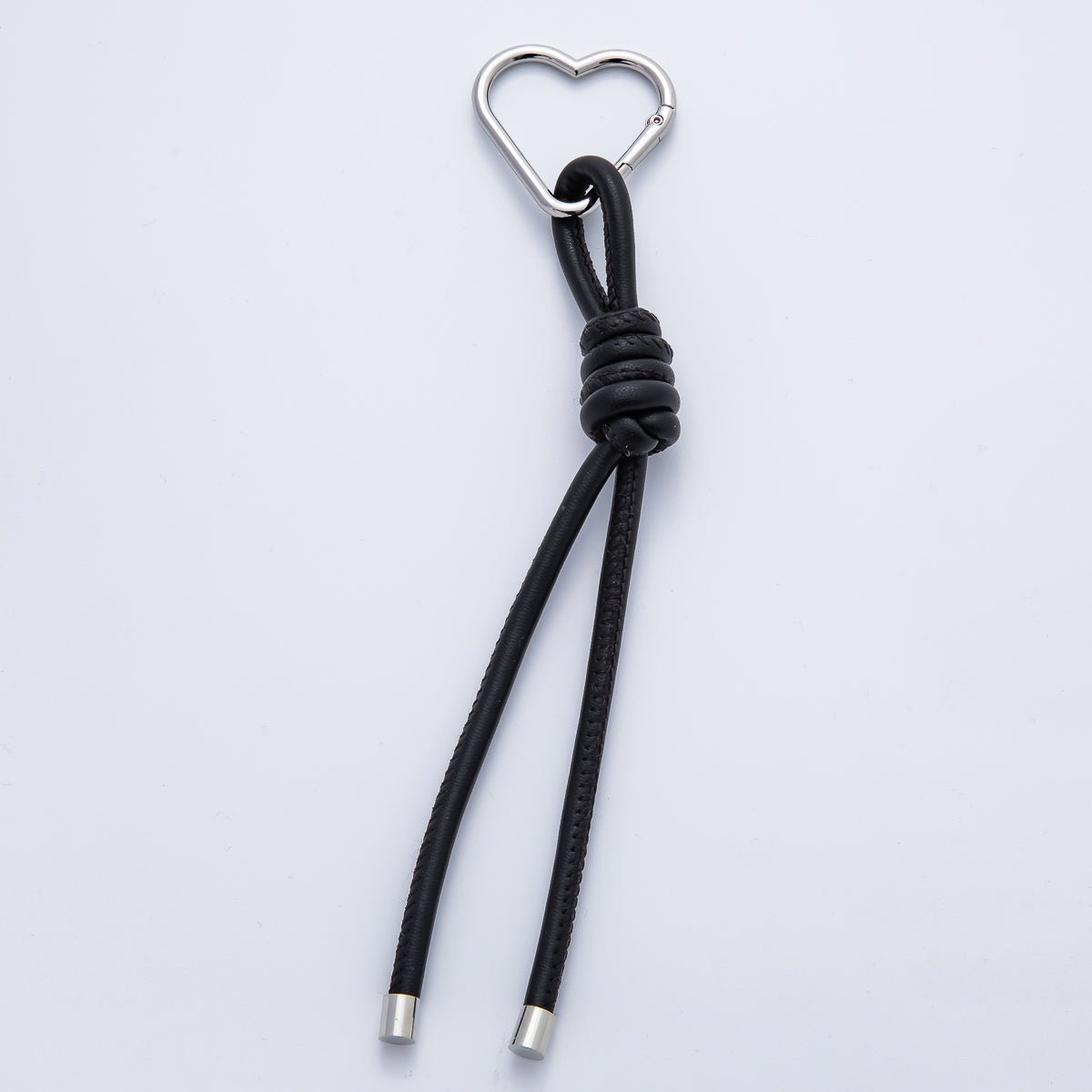 Stainless Steel 205mm Black Leather Knot Cord Heart Push Gate Keychain Accessories | WB - 00184 - DLUXCA