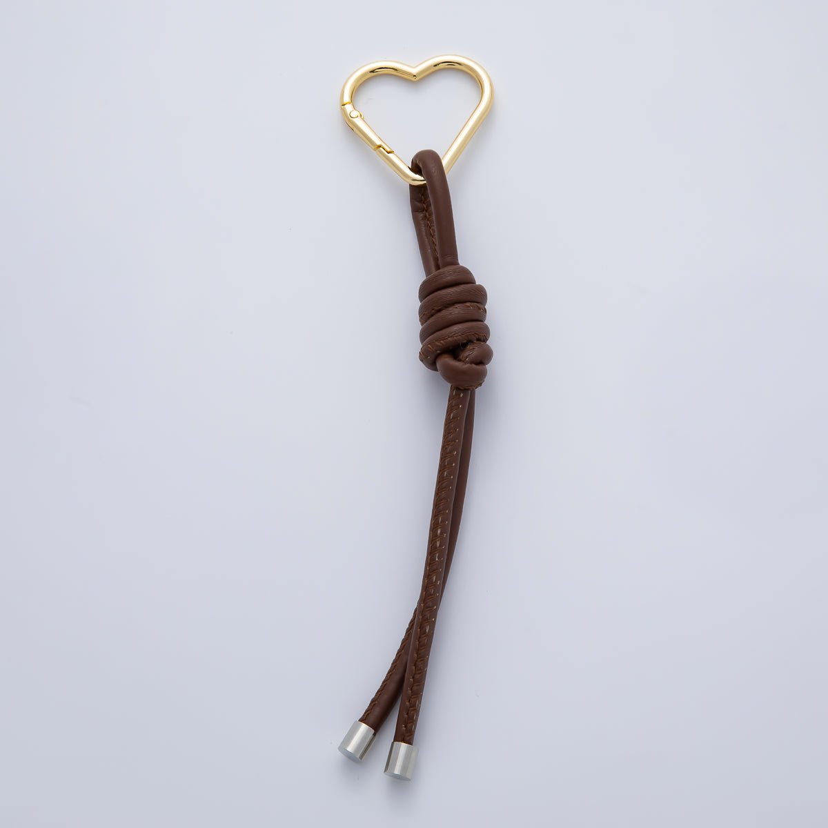 Stainless Steel 205mm Brown Leather Knot Cord Heart Push Gate Keychain Accessories | WB - 00185 - DLUXCA