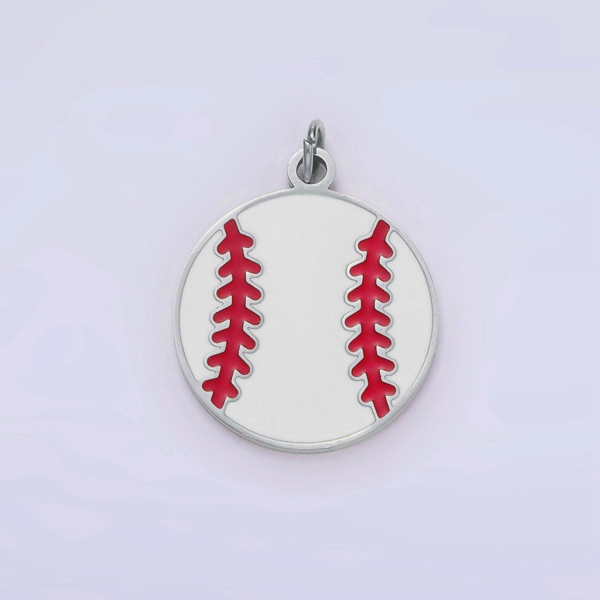 Stainless Steel 20mm Baseball Sports Enamel Round Charm in Gold & Silver | P966 - DLUXCA